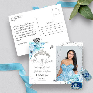 Himmelblaues und silbernes Tiara Quinceañera-Fotop Postkarte