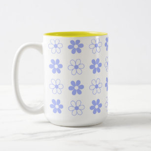 Himmelblaues und weißes Blumenmuster auf Weiß Zweifarbige Tasse