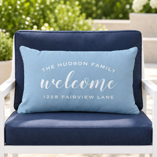 Himmelblaues Willkommens-Monogramm für die Veranda Kissen Für Draußen
