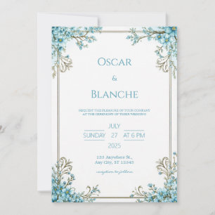 Himmelblüten-Eleganter Goldrahmen-Hochzeit Einladung