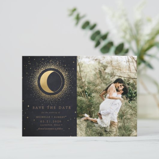 Himmelfahrt Mitternachtsstars zwei Fotos Save the Einladung (Stehend Vorderseite)