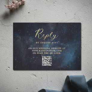Himmelgalaxie Sterne Mitternachtsblaue Hochzeit QR RSVP Karte