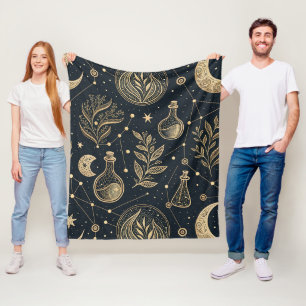 Himmelgold-Linienkunst - Mondphasen und Tränke Fleecedecke