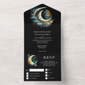 Himmelmond mystische Sternennacht schwarz All In One Einladung (Innen Boden)