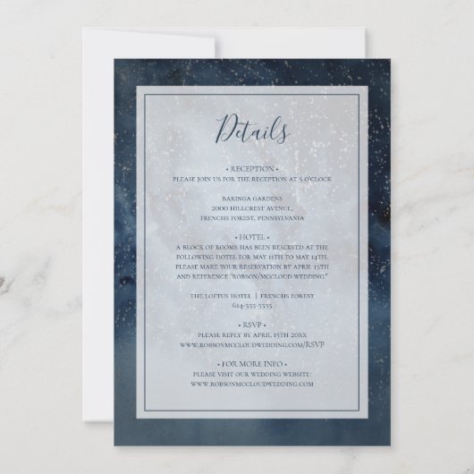 Himmelnächtlicher Himmel mit Rahmen in einer Hochz Einladung (Rückseite)