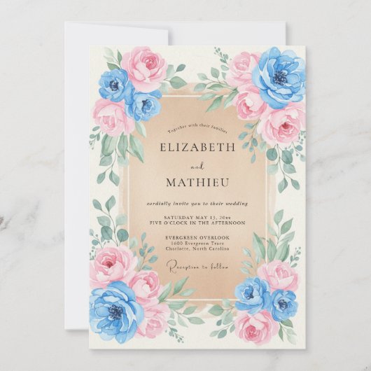 Himmelrosa bemalte Hochzeit Einladung (Vorderseite)