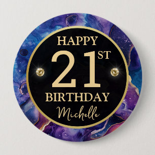 Himmels-Achat-Glitter-Geburtstagsabzeichen Button