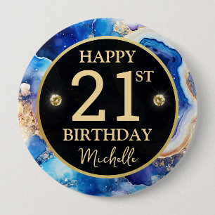 Himmels-Achat-Glitter-Geburtstagsabzeichen Button