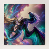 Himmels-Aurora-Drache auf Berg Fantasy-Kunst Puzzle (Horizontal)