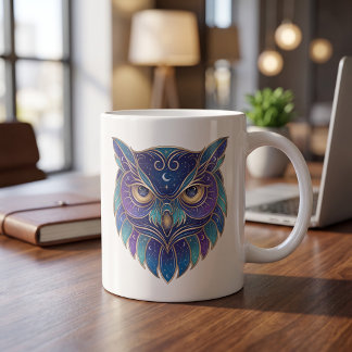 Himmels-Eule-Tasse Gold & Blau Luxus-Linienkunst Kaffeetasse