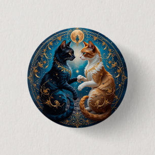 Himmels Katzen in kosmischer Kunst mit Gold und Bl Button