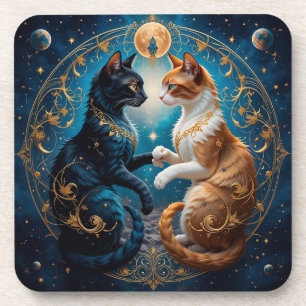 Himmels Katzen in kosmischer Kunst mit Gold und Bl Getränkeuntersetzer