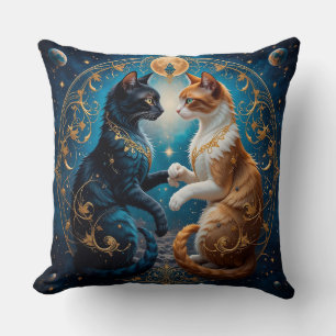 Himmels Katzen in kosmischer Kunst mit Gold und Bl Kissen