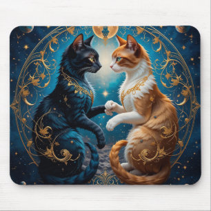 Himmels Katzen in kosmischer Kunst mit Gold und Bl Mousepad