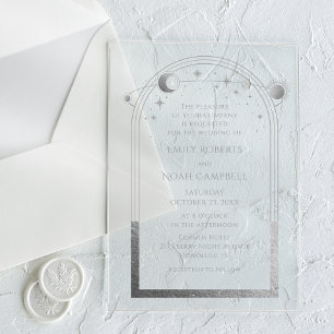 Himmels-Silber-Sonne-Mond-Astronomie-Hochzeit Acryleinladungen