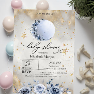 Himmels-Sonne, Blaue Mondrosen Sterne Baby Shower Einladung