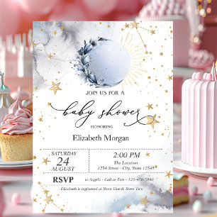 Himmels-Sonne,Blauer Mond,Sternchen Baby Shower Einladung