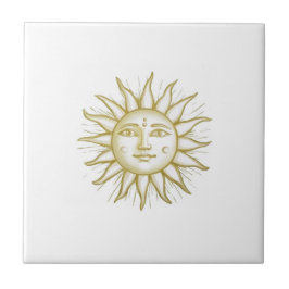 Himmels-Sonne mit Gesicht Gold und Weiß Fliese