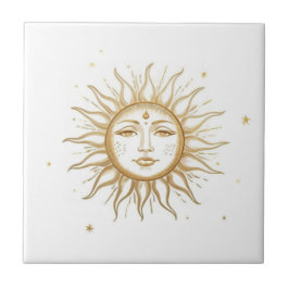 Himmels-Sonne mit Gesicht Gold und Weiß Fliese