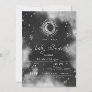 Himmels-Sonne, Mond, Sterne Grau Baby Shower Einladung
