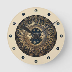 Himmels-Sonne-Mond-Wanduhr Runde Wanduhr