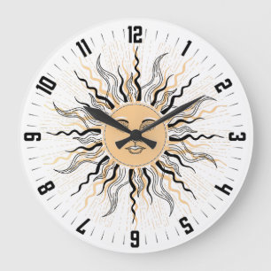 Himmels-Sonne Schwarz & Gelb Vintage Sonnenstrahle Große Wanduhr