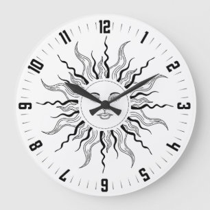 Himmels-Sonne Schwarz Vintage Sonnen-Burst Große Wanduhr