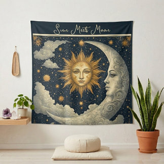 Himmels-Sonne trifft Mond-Zodiak-Spiritual-Kosmos Wandteppich