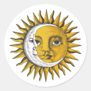 Himmels-Sonne und Mond Runder Aufkleber