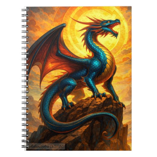 Himmels-Sonnenfeuer-Drachen-Fantasy Notizblock (Vorderseite)