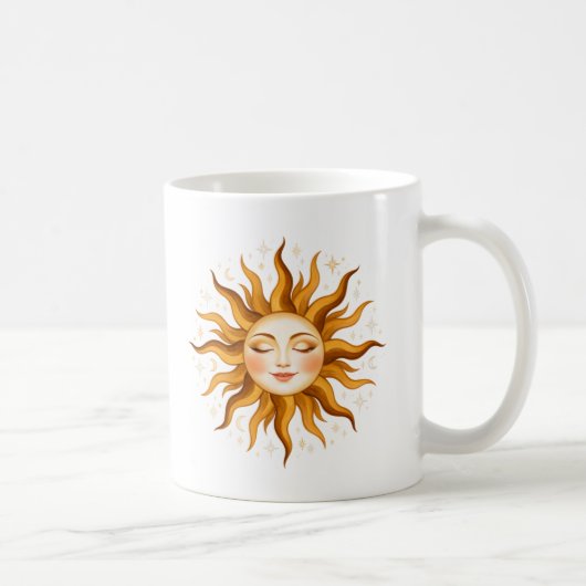 Himmels-Sonnengesicht Vintage Boho Kunst Kaffeetasse (Rechts)