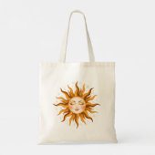 Himmels-Sonnengesicht Vintage Boho Kunst Tragetasche (Rückseite)
