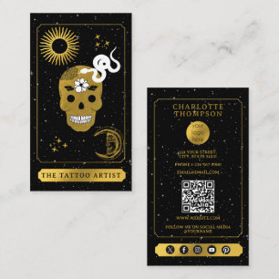 Himmels-Tarot-Logo-Tätowierer Schwarz Gold Visitenkarte