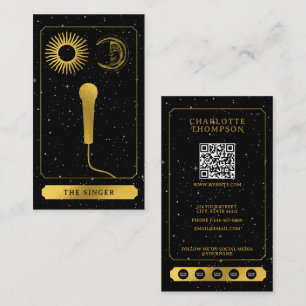 Himmels-Tarot-Sonne-Mond-Sänger-Mikrofon-Gold Visitenkarte