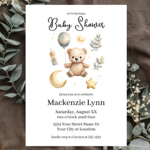 Himmels-Teddybär-Aquarell-Baby-Party Einladung