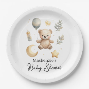 Himmels-Teddybär-Aquarell-Baby-Party Pappteller