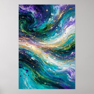 Himmels-Träume - Lila Türkis Goldene Galaxie Wirbe Poster