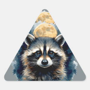 Himmels-Waschbär-Wasserfarben-Mond-Wald-Kunst Dreieckiger Aufkleber