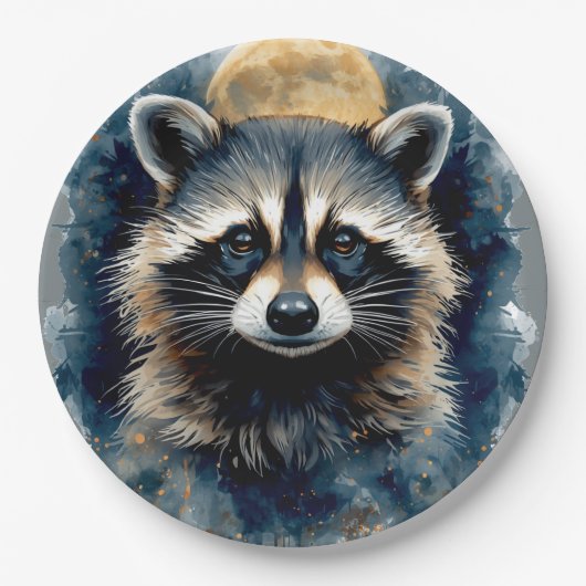 Himmels-Waschbär-Wasserfarben-Mond-Wald-Kunst Pappteller (Vorderseite)