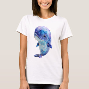 Himmels-Wasserfarben-Galaxie Weltraum Blauwal Frau T-Shirt
