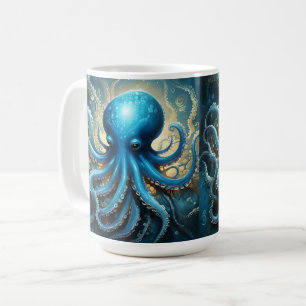 Himmels Wellen: Die Blaue Oktopus-Fraktalkunst Kaffeetasse
