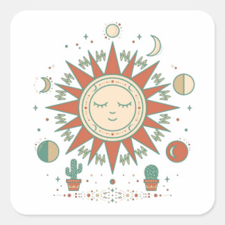 Himmels Wüsten-Rundsticker - Sonne Mond Planet C Quadratischer Aufkleber