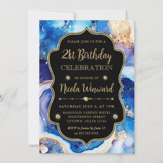 Himmelsachat | Blau Lila Marmor Geburtstag Einladung