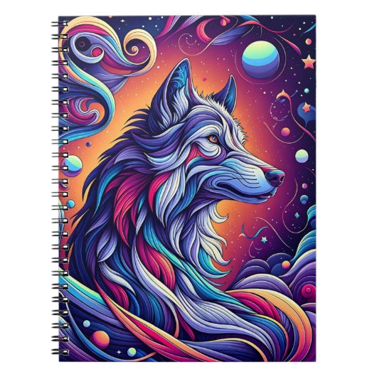 Himmelsalphawolf – Kosmische Fantasie Notizblock (Vorderseite)