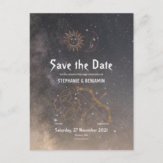 Himmelsastrologie Gemini Sagittarius Sternzeichen Ankündigungspostkarte (Vorderseite)