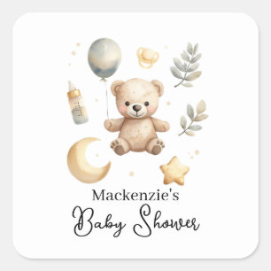 Himmelsbär Wasserfarben-Babyshower Quadratischer Aufkleber