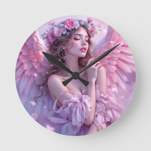 Himmelsblau: Der Engel des Petalhimmel Runde Wanduhr (Vorderseite)