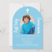 Himmelsblau Foto Boy First Heilige Kommune Einladung (Vorderseite)