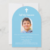 Himmelsblau Foto Boy First Heilige Kommune Einladung (Vorderseite)