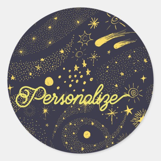 Himmelsblau-gelbe Sternkomet Weltraumgalaxie Runder Aufkleber (Vorderseite)